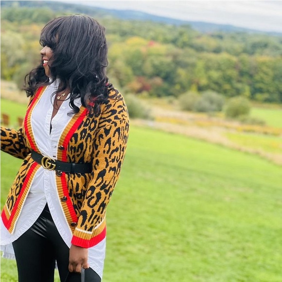 Future collective kahlana barfield brown leopard print varsity cardigan nwt - Picture 4 of 5